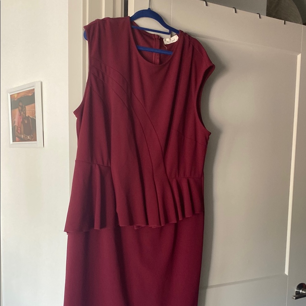 Red Sleeveless Peplum Midi Dress for Work